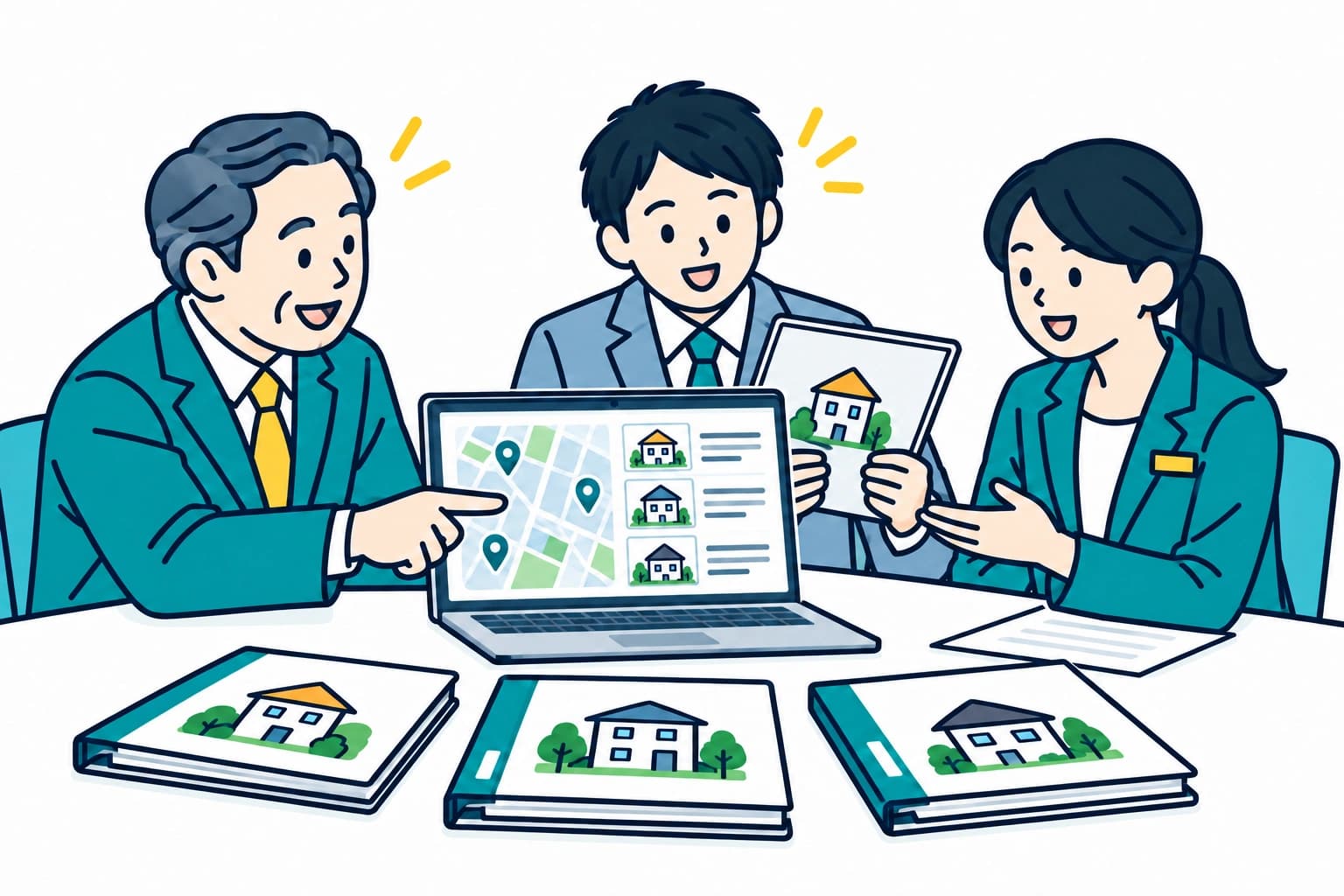 会社に蓄積した過去の物件情報を同僚と共有し、新しい案件の検討に活用する場面