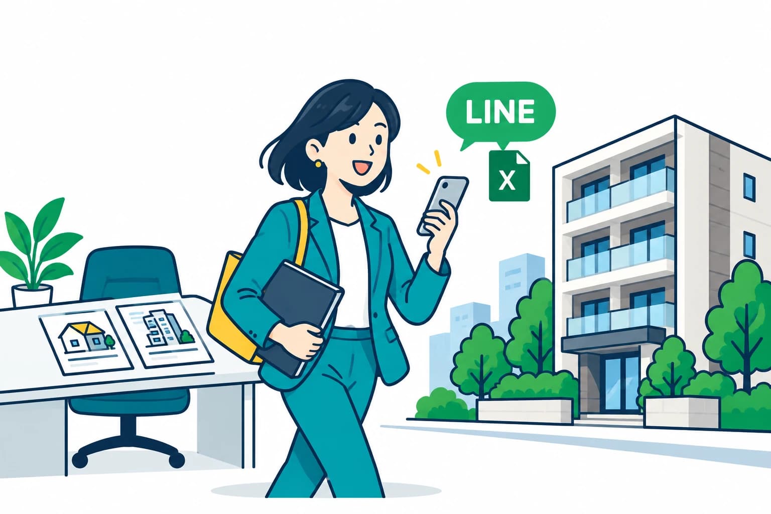 LINEで仕入れ査定ポンのスマートフォン画面を見せる担当者